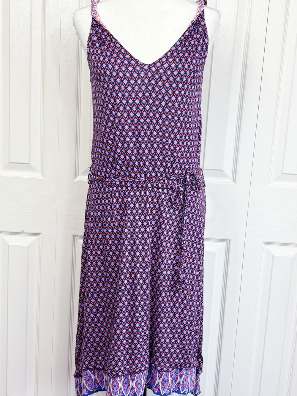NWT Matilda Jane Purple Multi Print Sleeveless Twist Strap Hi-Lo Midi Dress